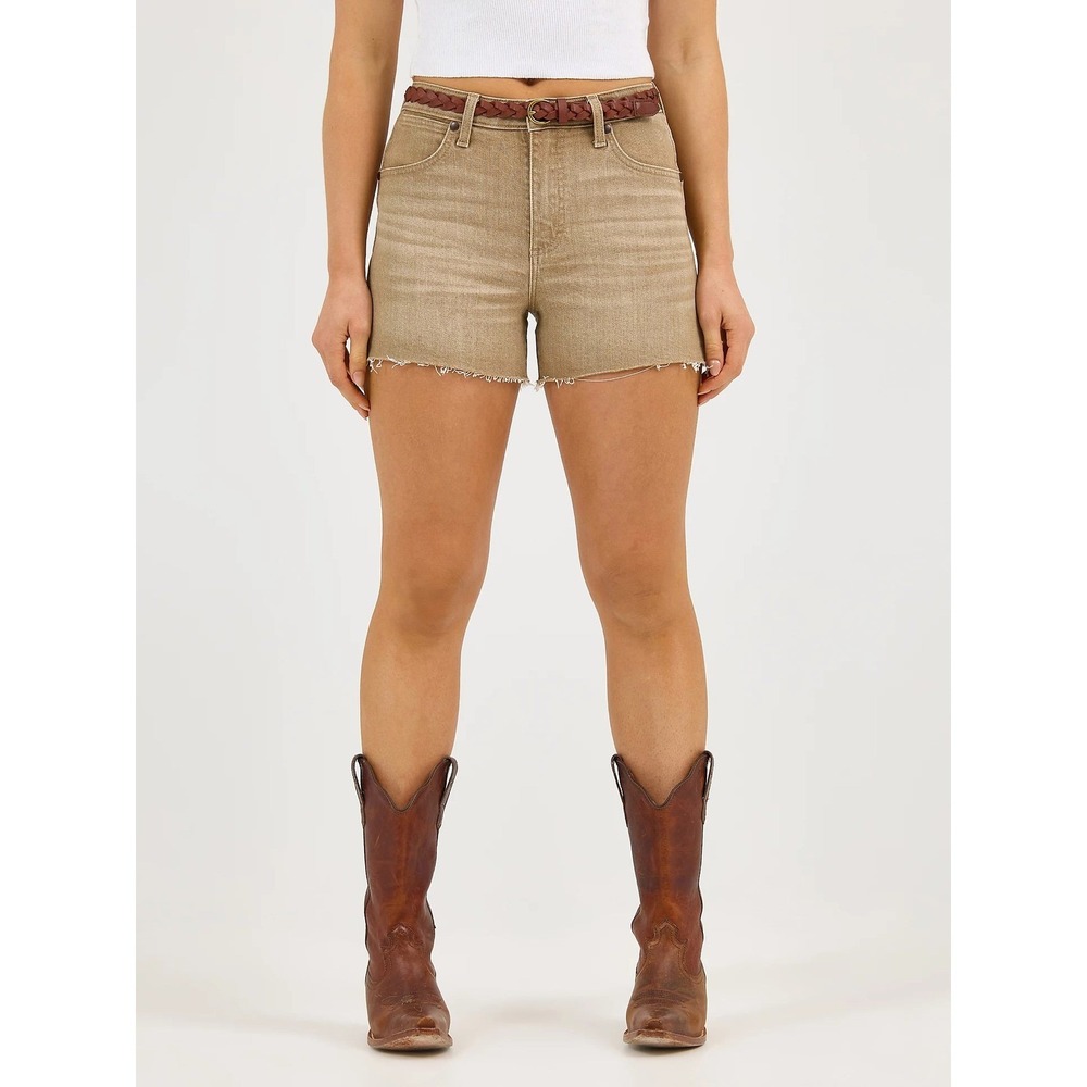 Wrangler Womens High Rise Cowboy Short Tan Denim Raw Hem Size 27/3 112359357